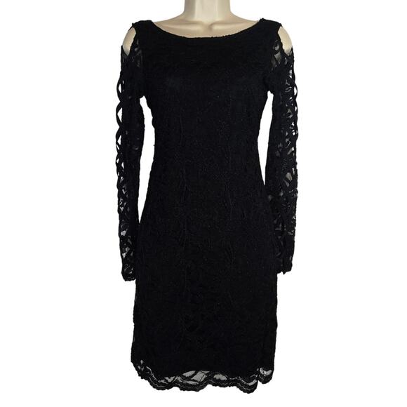 Vtg Jump Apparel Goth Emo Black Lace Bodycon Dress Witchy 80s Grunge LBD Medium - Picture 1 of 9